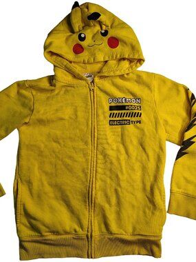 Boy's Size Large (10-12) Yellow Pikachu Pokemon Brand Logo Themed Zip-Up Hoodie
